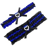 MERRYJULY Satin Wedding Garter Belt Set Bridal Leg Garter Free Size(15-23 inch) (Royal Blue/Black)