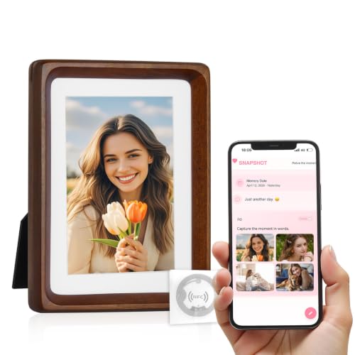 SNAPSHOT Smart Picture Frame 5x7 Wireless Wood NFC Photo Frame Tabletop&Wall-Mounted Share Photos/Videos/Recording from Phone to Webpage for Party/Travel/Home & Gifts Compatible iPhone/Android