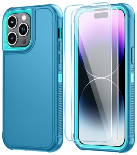 Image of SunStory Compatible with iPhone 14 Pro Max Case with HD Screen Protector, 3-Layer Heavy Duty Full-Body Cover,3 in 1 Hybrid Protective Case for iPhone 14 Pro Max 6.7 inch,LakeSkyBlue