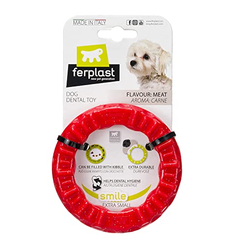 Ferplast Dog Toy, Dog Treat Dispenser Ring, Chew Toy, Made of Durable Material, Meat Flavoured