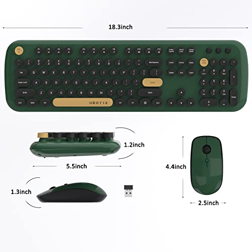 Colorful Wireless Computer Keyboards Mouse Combos, Ubotie Polychrome Round Keycaps Retro Pc Keyboards 2.4Ghz Radio Frequency Connection With Optical Mouse(Green-Black) #TOP6