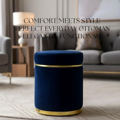 Image of Ottoman Stool for the Living Room Ottoman Pouffes for Sitting, Puffy Stool for Living Room Dressing Table Stool Blue
