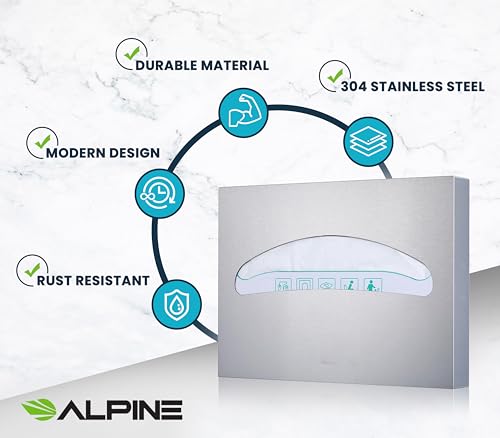 Alpine Toilet Seat Cover Dispenser Wall Mount, Toilet Seat Cover Holder for Disposable Toilet Seat Covers, Corrosion Free, Premium Grade Brushed Stainless Steel - Thumbnail 2