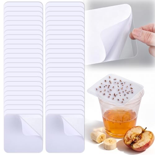 Mysora 50 Pack Fruit Fly Trap Covers for Cup, Double-Sided Adhesive Cards for Fruit Flies & Gnats, Easy DIY Vinegar Trap for Kitchen Sink, Countertop & Dessert Bowl, Safe, Mess-Free, Indoor Use