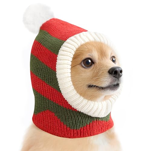 Pawaboo Boné de malha para animais de estimação, gorro de Natal para cães, gorro casaco no inverno, com pompom de crochê, como presente para o Natal, adequado para gatinhos, cachorros, S, vermelho +