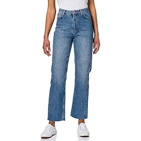 NA-KD Women's Straight High Waist Raw Hem Jeans, Mid Blue, 14 UK Cover