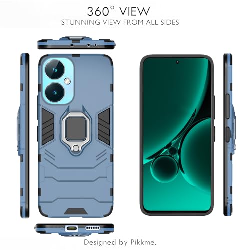 Image of Pikkme OnePlus Nord Ce 3 5G Back Cover | D5 Tough Armor Bumper | 360 Protection Case | Ring Holder Stand Case for OnePlus Nord Ce 3 5G (Blue)
