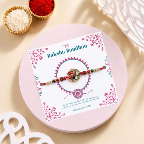 Image of Personalized Name Glass Tumbler with Designer Om Rakhi Gift Set for Raksha Bandhan | Custom Engraved Sipper Cup with Designer Rakhi, Roli Chawal Gift for Brother