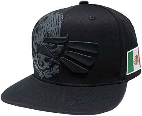 Hecho En Mexico Mexican Eagle Embroidered Flatbill Snapback (Black/Black MEX04)