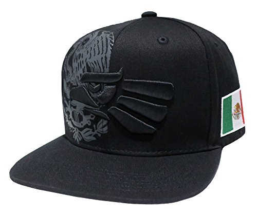 Hecho En Mexico Mexican Eagle Embroidered Flatbill Snapback (Black/Black MEX04)