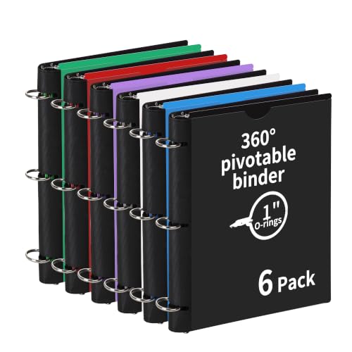 Tashkummy 360 Pivotable 3 Ring Binder Upgraded Foldable Binders 1 inch 6 Pack Thin Small Three Ring Binder Fits 8.5 x 11 for Home School and Office Binders Supplies - 6 Assorted Color