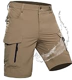 Wespornow Herren Shorts mit 7 Taschen Schnelltrocknend Wanderhose Kurz Cargo Bermuda Chino Kurze Hosen Stretch Outdoor Trekking Wandern MTB Sommer Männer Hose Wandershorts Leichte(Khaki, XL)