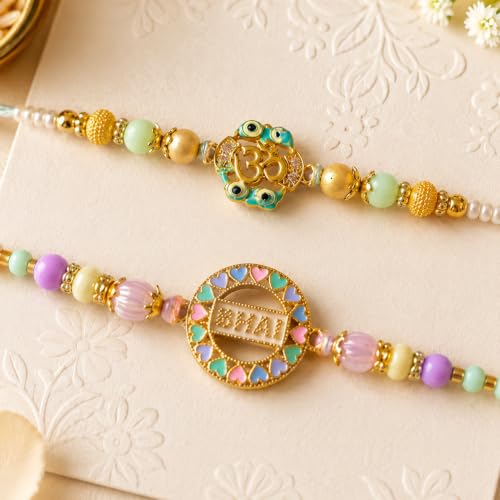 Image of Set for Brother Set of 2, Designer Peacock Rakhi for Brother Boy Men, Premium Kalash Raki for Bhaiya, Traditional Rakshabandhan Rakhis with Best Wishes Card and Tillak Set, Thread (mn)