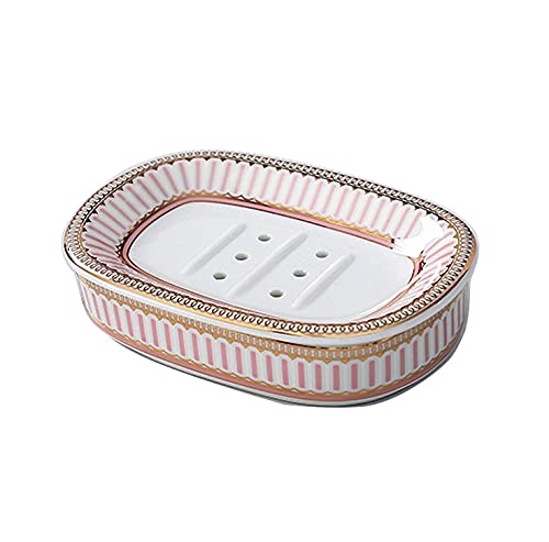 KiaoTime Porte-savon pour salle de bain, douche - En céramique chic - Rose - Avec égouttoir - Grande taille - Pour le visage et le corps - Pour salle de bain, cuisine, baignoire, évier, comptoir Cover