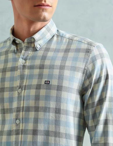 Image of Arrow Sport Men Slim fit Cotton Checked Long Sleeves Spread Collar Shirt