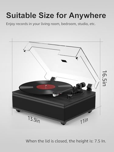 Image of Record Player with Built in Speakers Bluetooth 5.3 Turntable Belt Drive 2-Speed Turntables for Vinyl Records High Fidelity Records Player with Magnetic Cartridge AT-3600L, Cool Light Strip, Black