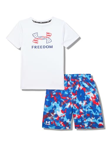 Under Armour Boys' 2-Piece Rashguard Surf Shirt and Trunks Swim Set, White Freedom, 2T