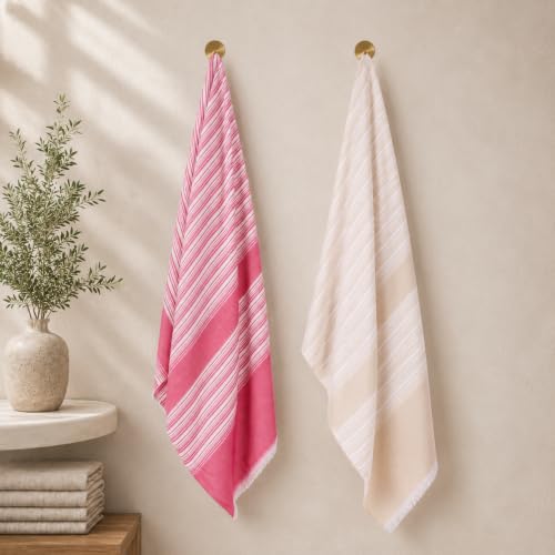 Image of 100% Bamboo Towels for Bath, Ultra Soft Skin-Friendly Travel Towel, Lightweight Quick Dry Bamboo Bath Towel Large Size for Men & Women, Highly Absorbent &Anti-Odour Towels-Rouge & Ivory 2-Pack