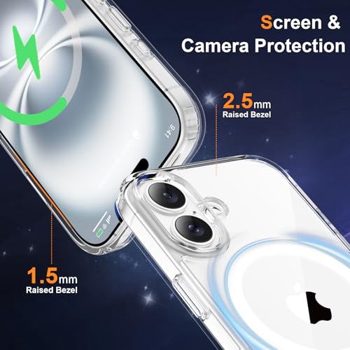 ORETECH Magnetic for iPhone 16 Case, [Compatible with MagSafe] [2 Pcs Screen Protectors + 1 Pcs Camera Lens Protector] [15 FT Drop Protection] Transparent Back, Shockproof Bumper, Anti-Scratch, Clear by ORETECH - Used condition - Image 6