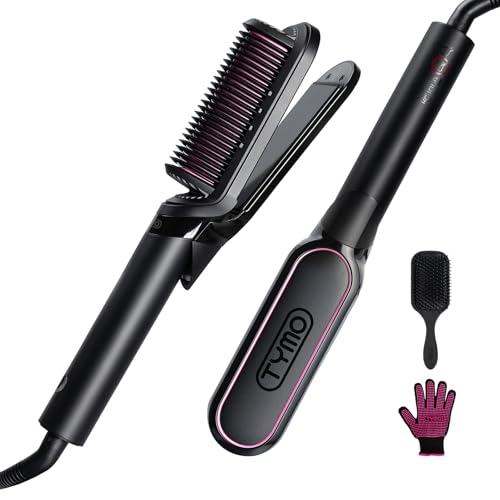 TYMO Lisseur Cheveux Professionnel- Fer a Lisser et Boucleur 2 en 1 Brosse Lissante Ionique Brosse Chauffante Lissante pour Lisseur Rapide, Anti-BrûLure et...