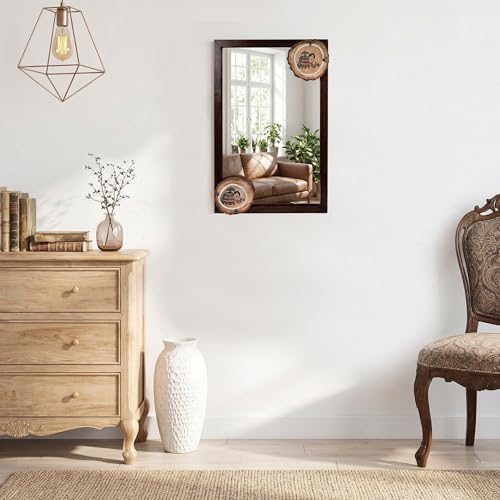 Image of AAKRITI ART CREATIONS Wooden Wall Mirror with Madhubani Painted Round Wooden Tiles