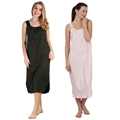 Image of BLAZON Women's Cotton Hosiery Solid Maxi Nighty Slip (Pack of 2) Available Sizes: S, M, L, XL, 2XL, 3XL, 4XL, 5XL