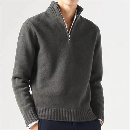 Men'S Zipper Turtleneck Long Sleeve Sweater Knitted Pullover Solid Color Casual Daily Warm Sweater4