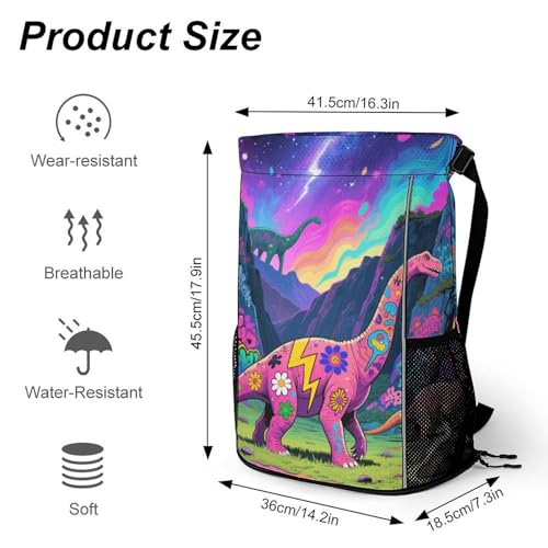 Small Gym Bag Graffiti Dinosaur Printed Drawstring Gym Bag for Men Lightweight Waterproof Drawstring Backpack for Women with Shoe Compartment for Travel Tourism Work And Fitness2