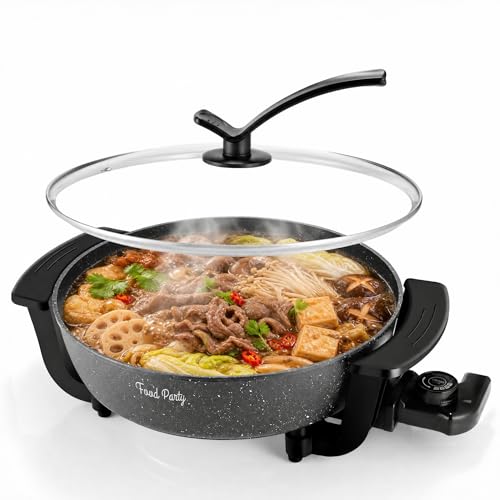 Food Party Appareil Fondue Chinoise Hot Pot Electrique 6L Poele Electrique Casserole Wok avec Couvercle 220V 1200W Shabu SHabu Hotpot