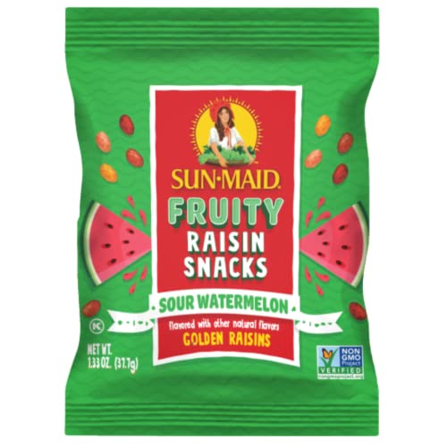 Image of Sun-Maid Sour Watermelon Fruity Raisin Snacks - (200 Pack) 1.33 oz Pouches - Sour Watermelon Raisins - Dried Fruit Snack for Lunches and Snacks