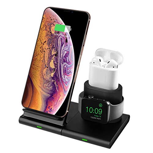 Hoidokly Cargador Inalámbrico,[3 en 1] Soporte de Carga para iPhone y Apple Watch, Base de Carga Rápida para Apple Watch Series 1/2/3/4/5, AirPods, iPhone 11/11 pro/11 Pro MAX/XS MAX/XR/X/8 Plus