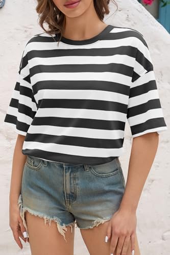 Image of Tankaneo Womens Oversized Tshirts Summer Casual Short Sleeve Crew Neck T Shirt Loose Fit Side Slit Tee Tops