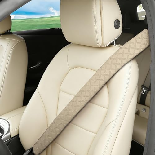 2PCS Car Seat Belt Cover, Soft Leather Vehicle Seatbelt Shoulder Cushion Mat for Comfortable Driving, Auto Interior Seat Belt Strap Harness Pad, Universal for Truck SUV Sedan (Beige) - Image 4