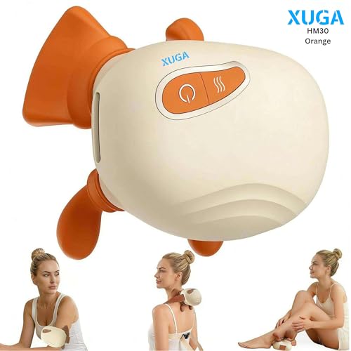 Image of XUGA HM030 Bionic Heated Massager, Wireless Portable Shiatsu Neck and Back Massager, Electric Deep Tissue 4D Kneading Massage, Simulated Human Hand Design for Pain Relief and Muscle Relax (Orange)