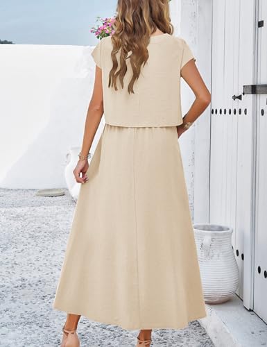 HangNiFang Summer Skirt Sets Women 2 Piece Outfits Cap Sleeve Top Elastic Waist Maxi Dress Sets with Pockets - Image 5