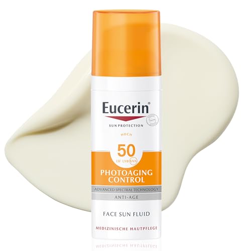 Eucerin Photoaging Control Face Sun Fluid LSF 50+ 50 ml, Sonnencreme für das Gesicht mildert effektiv Falten, feuchtigkeitsspendender Sonnenschutz mit Hyaluronsäure und UVA/UVB-Filtern