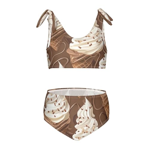 Chocolate Ice Cream Brown Girls Tankini Swimsuit Kids Bikini Sets 2 Pcs Bathing Suit 3T