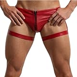 renvena Homme Slip Tanga Jockstraps String Hollow Out Slip Crossdresser Gay Culottes Qui Semblent Mouillées Nightwear Culottes en PVC Noël Rouge M
