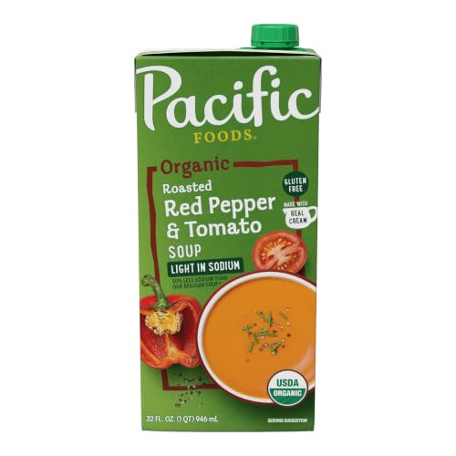 Pacific Foods Organic Light in Sodium Roasted Red Pepper and Tomato Soup, 32 oz Carton