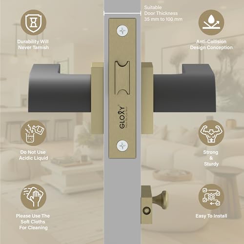 Image of GLOXY Zinc Premium Door Lock Set for Bathroom,Mortise Door Lock Handle Set for Balcony,Keyless Lock Pull Handle Set for Storeroom | Antique & Black Finish (2 Years Warranty, Pack of 1)