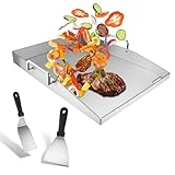 Edelstahl Plancha 40 x 30cm - Grillplatte Set mit 2 Grillspachtel und 2 Abnehmbarer Klappgriff und fettablaufloch, 4 mm Dicke Universal Grillplatte für BBQ Kohlegrill Gasgrill