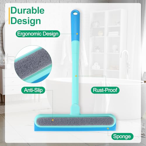 Image of uxcell 8.7 Inch Shower Squeegee for Glass Doors, 2 Side Bath Squeegee 360-degree Rotatable Squeegee with Sponge Strips Replacement for Window Cleaning Bathroom Mirror Car Glass, Blue