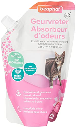 BEAPHAR – Absorbeur d'odeurs – Granulés concentrés pour litière pour chat – Neutralise les mauvaises odeurs – Laisse un agréable parfum (Orchidée) – 400 g = jusqu'à 3 mois d'utilisation