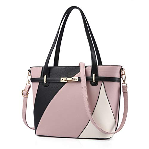 JAGETRADE Damen-Handtasche aus PU, 3-farbig vernäht, einfach, modisch, lässig Rose