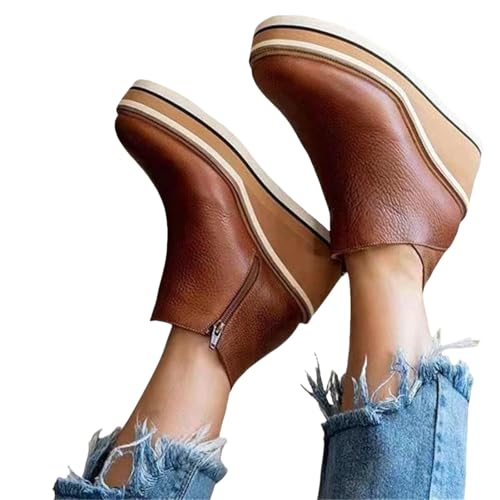 Womens Wedge Ankle Boots Zipper Wedge Leather Booties 2025 Casual Winter Fall Dress Short Chelsea Boots Walking Shoes3