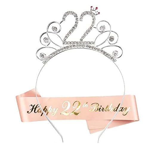 HCRXVV 22. Juego de corona de cumpleaños para despedida de soltera para 22 años, decoración de cumpleaños, coronas de cristal, accesorios para el pelo, oro rosa, regalo de cumpleaños para niñas