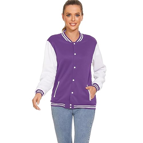 Image of Mowbeat Women Baseball Jacket Varsity Uniform Unisex Adult Long Sleeve Casual Loose Cardigan Men's Track Jacket
