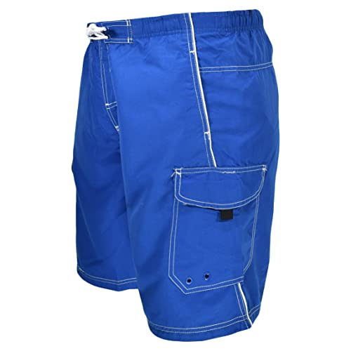 Big and Tall Quick Dry Solid Cargo Swim Trunks to 8X in Royal and Black with Piping