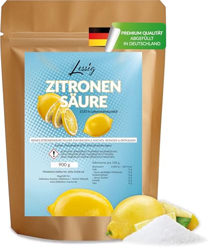 Preisvergleich Produktbild Lessig / 900g Zitronensäure Pulver / Monohydrat E330 Pulver - Lebensmittelqualität / pure Citronensäure / Kochen / Backen / Putzen / Reinigen
