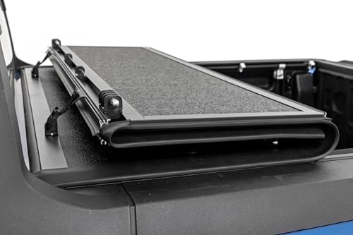 Image of Rough Country Hard Tri-Fold Tonneau Cover for Ford Maverick (2022-2026) - Low-Profile Aluminum Truck Bed Cover, Fits 4'6 Bed